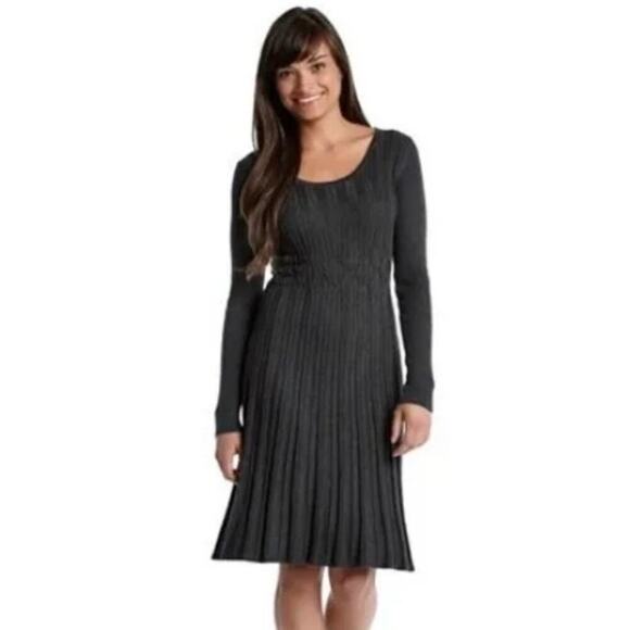 Connected Apparel Knit Pleated Sweater Dress In Grey - Picture 12 of 12